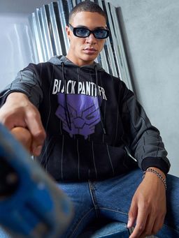 Bewakoof - Heavy Duty 1.0 Marvel Men's Grey Forever King Graphic Printed Oversized Hoodies