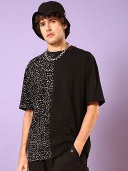 Bewakoof - Men's Black Graphic Printed Oversized T-shirt