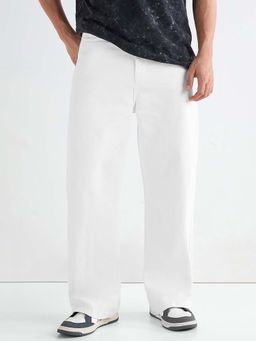 Bewakoof - Men's White Super Baggy Fit Mid-Rise Jeans