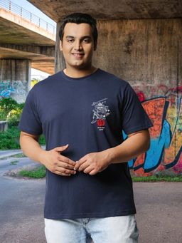 Bewakoof - Men's Blue Warrior Panda Graphic Printed Plus Size T-shirt