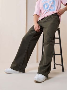 Bewakoof - Men's Olive Green Super Baggy Fit Mid-Rise Jeans