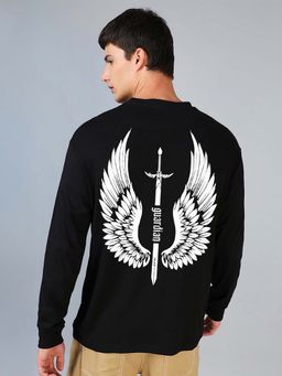 Bewakoof - Mens Black Guardian Wings Graphic Oversized T-Shirt