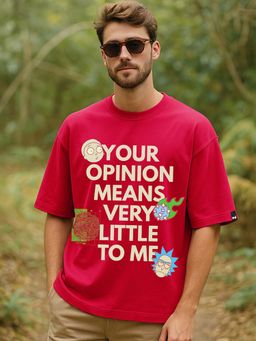 Bewakoof - Rick and Morty Men's Salsa Red Your Opinion Typography Oversized T-shirt