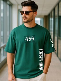 Bewakoof - Heavy Duty 1.0 Squid Game Men's Green Contestants Graphic Printed Oversized T-shirt