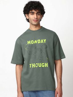 Bewakoof - Official Garfield Men's Grey Monday Though Graphic Printed Oversized T-shirt