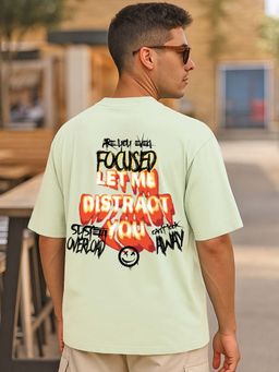 Bewakoof - Men's Fog Green Focused Graphic Printed Oversized T-shirt