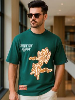 Bewakoof - Men's Green Bhariaura Graphic Printed Oversized T-shirt