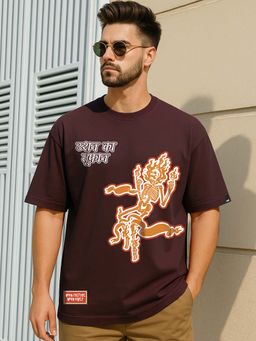 Bewakoof - Men's Chocolate Brown Bhari Aura Graphic Printed Oversized T-shirt