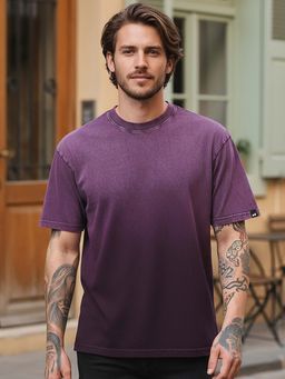 Bewakoof - Men's Plum Purple Oversized Ombre Acid Wash T-shirt