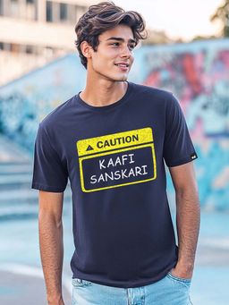Bewakoof - Men's Navy Blue Kaafi Sanskari Typography T-shirt