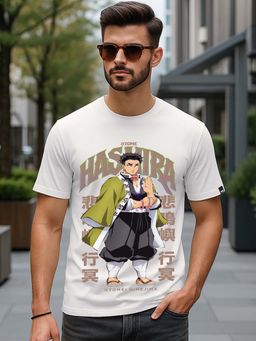 Bewakoof - Official Demon Slayer Merchandise Hashira White Stone Hashira Printed T-Shirt