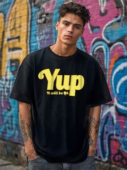 Bewakoof - Men's Black Yup It Will Be Ok Typography Oversized T-shirt