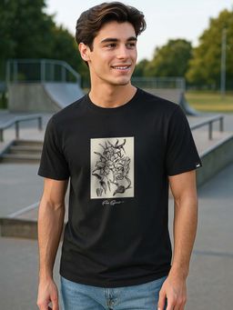 Bewakoof - Mens Jet Black Free Spirit Graphic Printed T-shirt