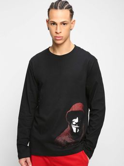 Bewakoof - Men's Black Anonymous Mask Graphic Printed T-shirt