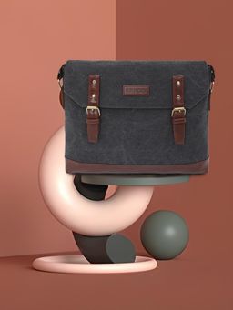 FUR JADEN - Black Washed Canvas Laptop Messenger Bag