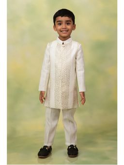 Little Collars - White Embroidered Sherwani and Pyjama