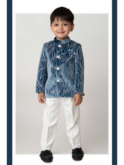 Little Collars - Blue Embroidered Jacket and Trouser