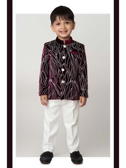 Little Collars - Maroon Embroidered Jacket and Trouser