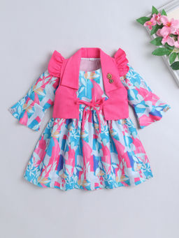 The Magic Wand - Blue Floral Printed Dress With Ruffle Sleeves Jacket