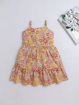 The Magic Wand - Yellow Cotton Singlet Floral Printed Tiered Dress