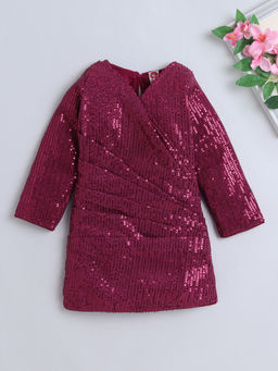 The Magic Wand - Wine Three Fourth Sleeves Sequins Embellished Dress