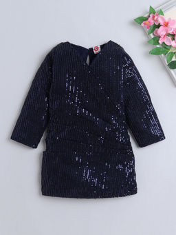 The Magic Wand - Navy Blue Three Fourth Sleeves Sequins Embellished Dress