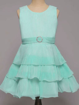 The Magic Wand - Green Sleeveless Tiered Party Dress with Belt