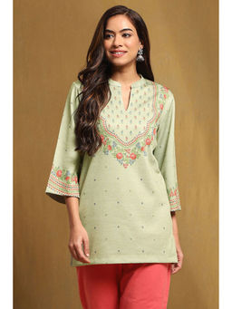 Biba - Women's Mint Green Knit Straight Kurti