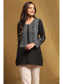 Biba - Women's Black Polyester Straight Short Kurti