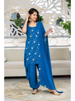 Label Shaurya Sanadhya - Turquoise Blue Kurta Pant With Dupatta Patialla (set Of 3)