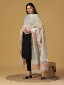 Shingora - Grey Jacquard Tencel-Metallic Blend Dupatta