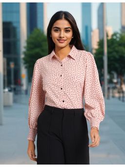 Style Quotient - Women Pink Polka Dots Polyester Regular Fit Smart Casual Shirt
