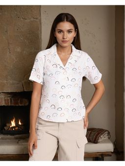 Style Quotient - Women White Multi Digital Printed Regular Fit Smart Casual Polyester Shirt