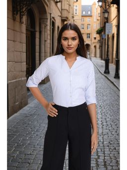 Style Quotient - Women White Mandarin Collar Shirt