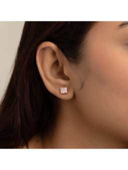 RACHIVA - 925 Silver Rose Gold Cz Princess Stud Earrings for Women