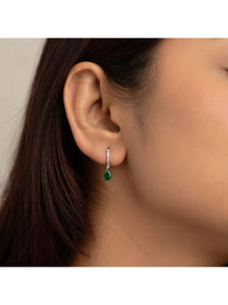 RACHIVA - 925 Silver Cz Emerald Drop Hoop Earrings for Women