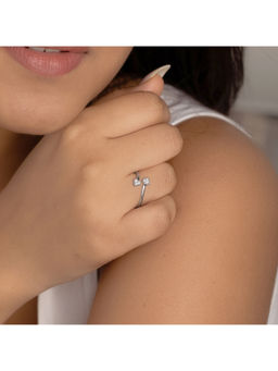 RACHIVA - 925 Silver Cz Double Heart Open Ring Women