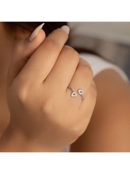 RACHIVA - 925 Silver Cz Double Heart Halo Ring Women