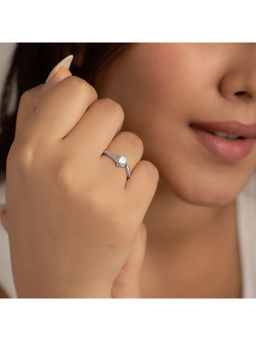 RACHIVA - 925 Silver Cz Tilted Square Solitaire Ring Women
