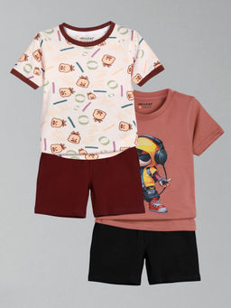 HELLCAT - Boys Pink & White Printed T-shirts and Shorts (Set of 2)