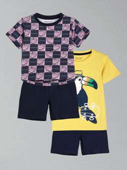 HELLCAT - Boys Yellow & Multi-Color Printed T-shirts and Shorts (Set of 2)