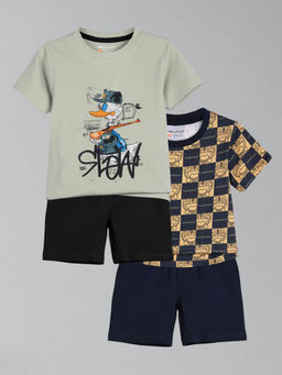 HELLCAT - Boys Grey & Multi-Color Printed T-shirts and Shorts (Set of 2)