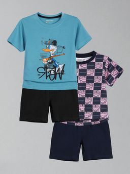 HELLCAT - Boys Blue & Multi-Color Printed T-shirts and Shorts (Set of 2)