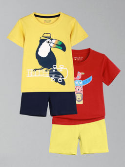 HELLCAT - Boys Yellow & Red Printed T-shirts and Shorts (Set of 2)