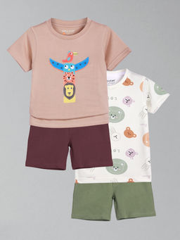 HELLCAT - Boys Pink & White Printed T-shirts and Shorts (Set of 2)