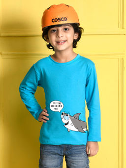 Nusyl - Boys Fish Graphic Sky Blue Printed T-shirt