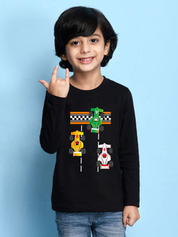 Nusyl - Boys Car Graphic Black Printed T-shirt