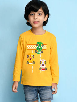 Nusyl - Boys Car Graphic Yellow Printed T-shirt