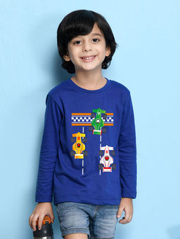 Nusyl - Boys Car Graphic Royal Blue Printed T-shirt