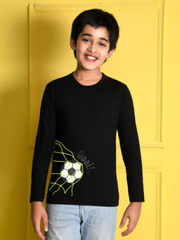 Nusyl - Boys Football Graphic Black Printed T-shirt